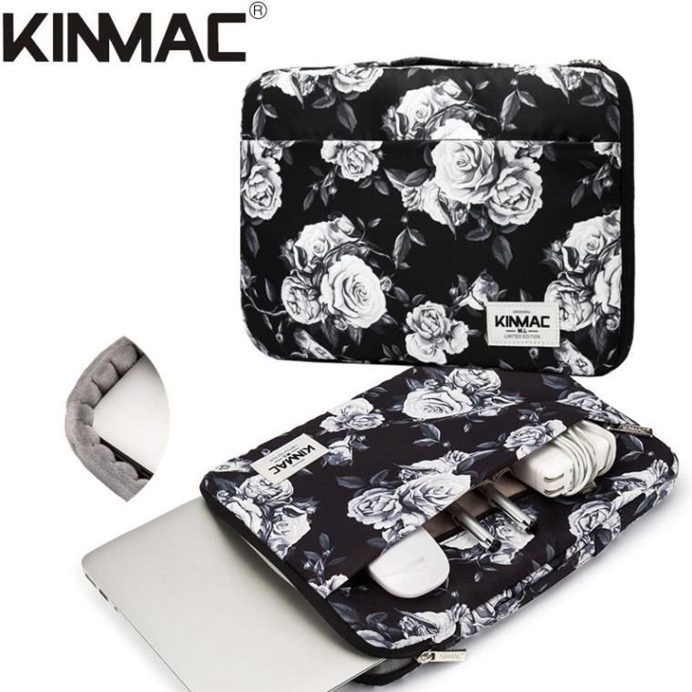 Túi chống sốc Laptop [co quai] KINMAC 12inch, 13.3inch, 14inch, 15.6inch mẫu Hoa hồng xám bảo vệ máy cực tốt