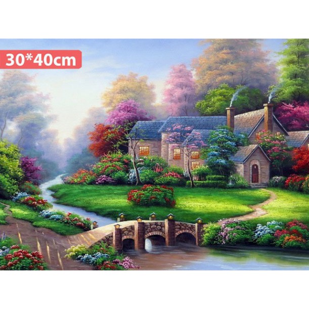 Tranh đính đá tự làm, tranh gắn đá 5D tự hoàn thành thủ công DIY 30*40cm (Cảnh sắc Mùa xuân)