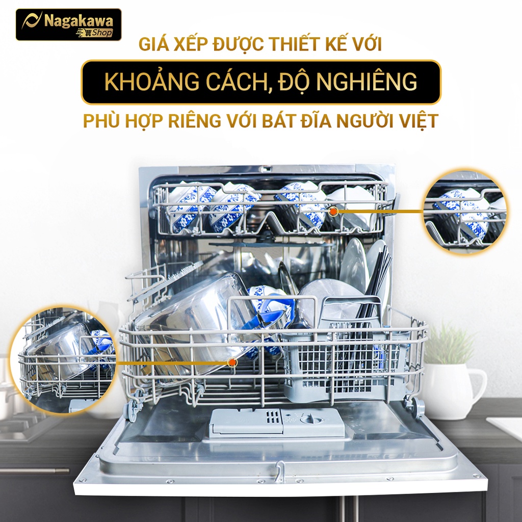 Máy rửa bát 8 bộ cao cấp Nagakawa NK8D61M- Bảo hành 2 năm - Made in Malaysia