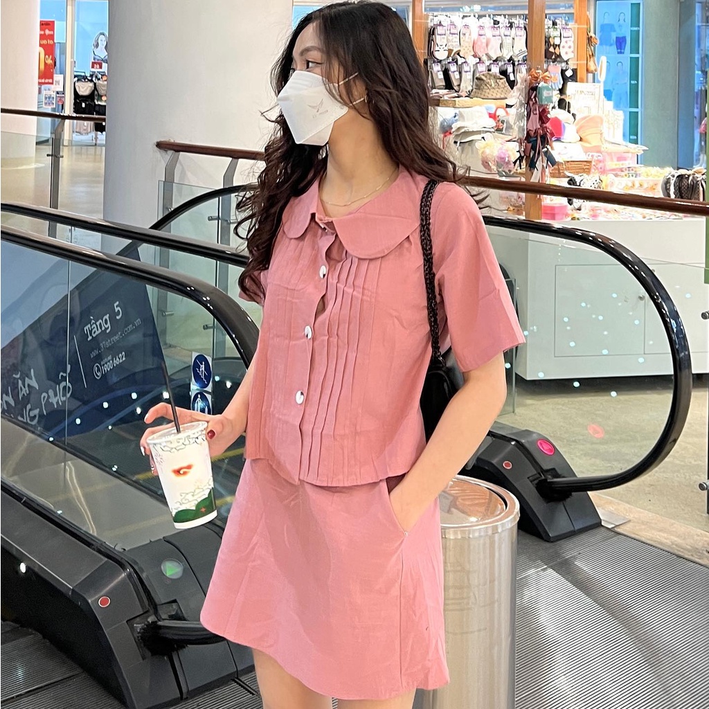 (FREESHIP) Set áo chân váy đũi mềm xếp ly Miho house