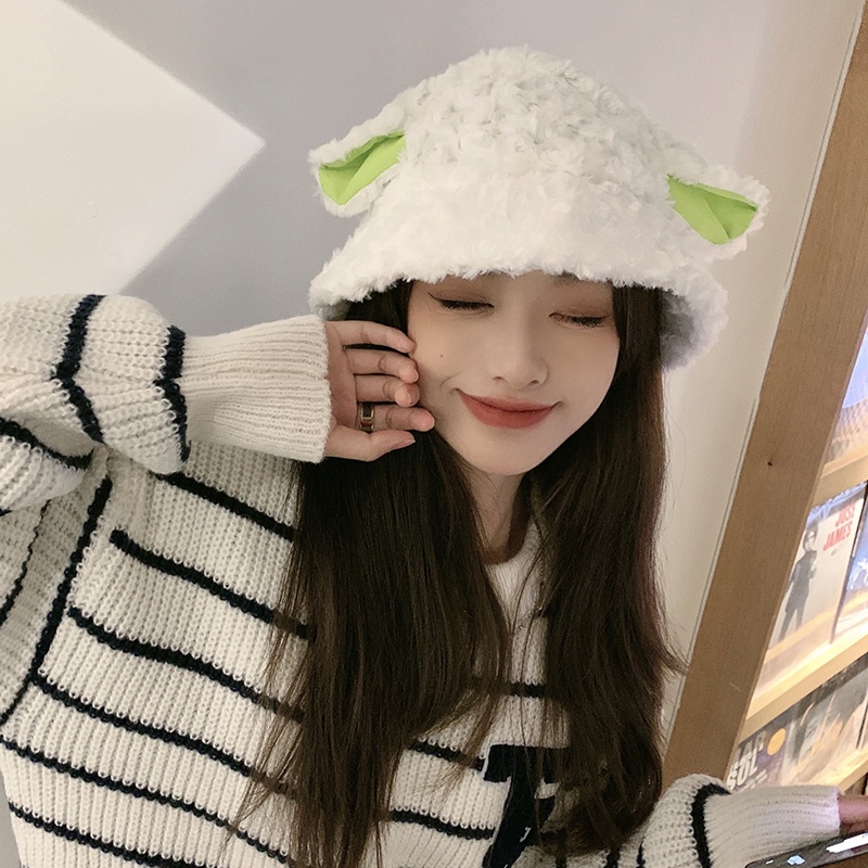 Nón tai bèo lông cừu hình tai cừu giữ ấm tai kiểu Nhật Bản thời trang thu đông cho