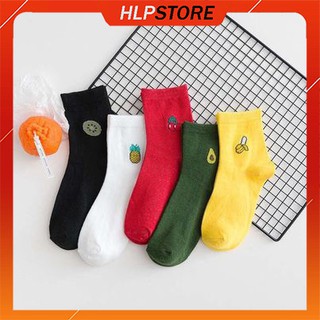 Tất vớ nữ cổ ngắn trái cây hoa quả mỏng thoáng nhiều màu Hàn Quốc