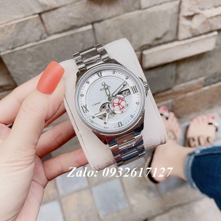 Đồng Hồ Nam Bulova 42mm Dây Bạc Tự Động lộ Cơ Cá Tính