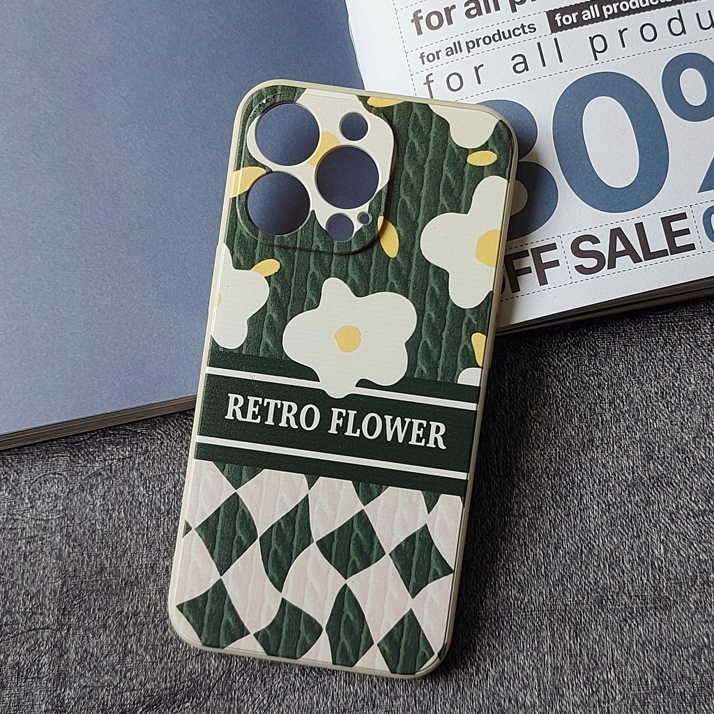 Ốp lưng Iphone viền vuông retro flower 7plus/8/8plus/x/xr/xs/11/12/13/pro/max/plus/promax - Tomax Case