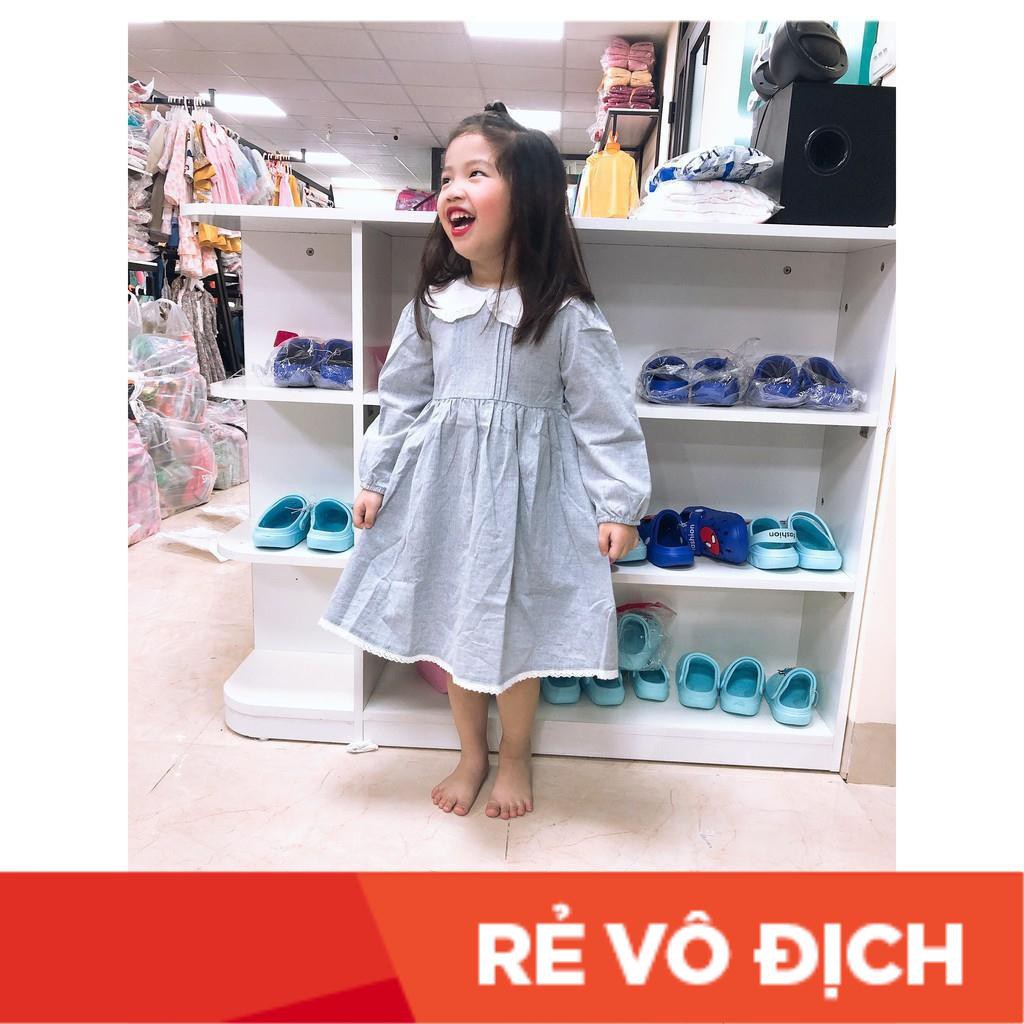 Váy thô đốm  dài tay phối cổ sen size 1-10T, cho bé từ 9-30kg. Chất thô đốm đẹp, dày dặn. Kiểu dáng dễ mặc