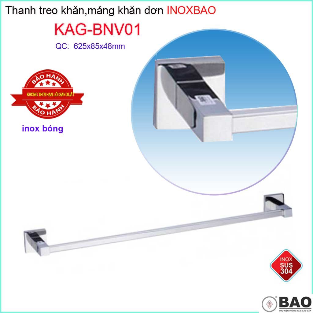 Thanh treo khăn Inox Bảo KAG-BNV01, giá treo khăn Inox 304 đế vuông inox đúc cao cấp