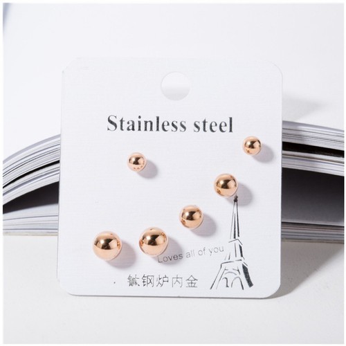 Bộ 3 Đôi Bông Tai Trái Châu Titan Ko Đen TT 3076