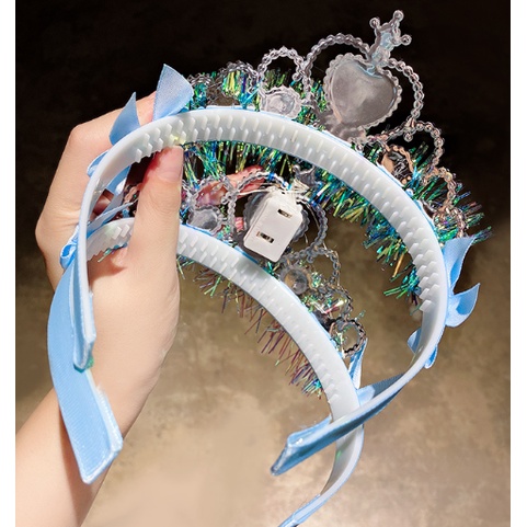 Đồ hóa trang Bờm phát sáng Cài tóc ELSA, Bạch Tuyết Băng đô công chúa có đèn nhấp nháy cho bé gái