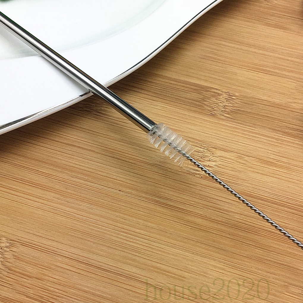 Bộ ống hút thẳng/ cong có cọ rửa bằng thép không gỉ mềm 21.5cm 2020