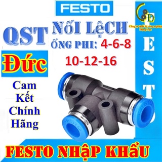khớp nối nhanh giảm chữ T dây hơi máy nén khí phi 4, 6, 8, 10, 12 - đầu cút nối lệch ống khí festo QST, co ống nước