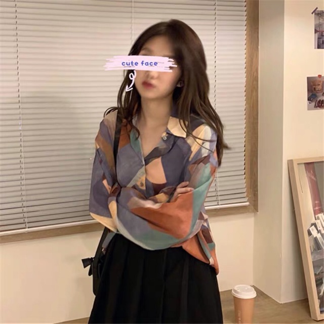 (Ảnh thật) Áo sơ mi hoạ tiết ulzzang form rộng xinh xắn diện hè đi học đi làm
