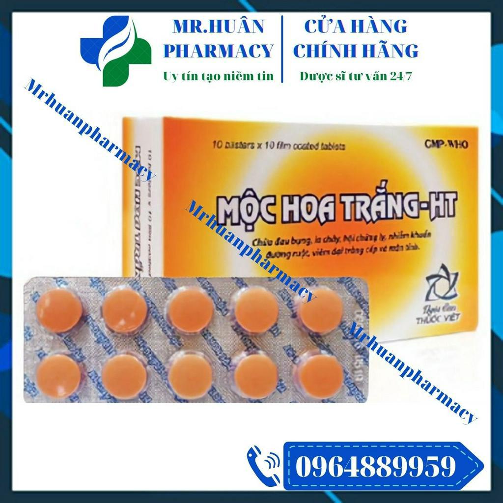 Mộc Hoa Trắng HT (Hộp 100 viên) - Dùng cho người đau bụng, tiêu chảy, viêm đại tràng cấp và mạn tính do lỵ amip