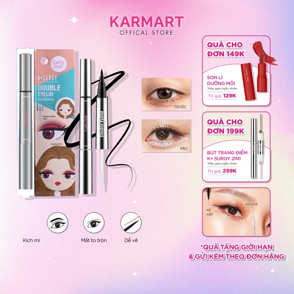 Bút Gel Kích Mí Và Kẻ Mắt 2 Trong 1 Cathy Doll Double Eyelid Eyeliner 1g+0.4g