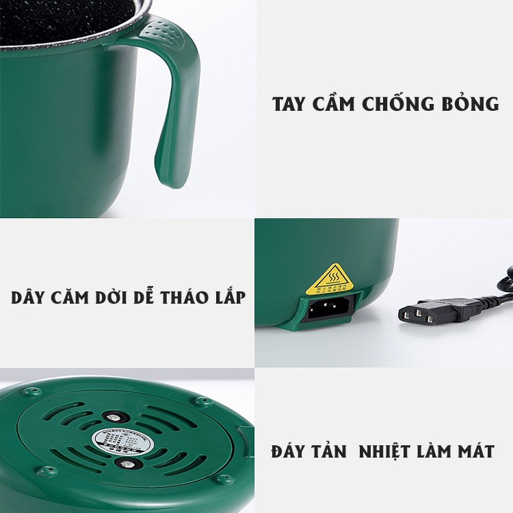 Nồi lẩu mini -Ca nấu mì cầm Tay, Nấu Cơm Đa Năng Có Tay Cầm 1,8L  2 Nấc Nhiệt Mẫu Mới nhất Kèm Giá Hấp