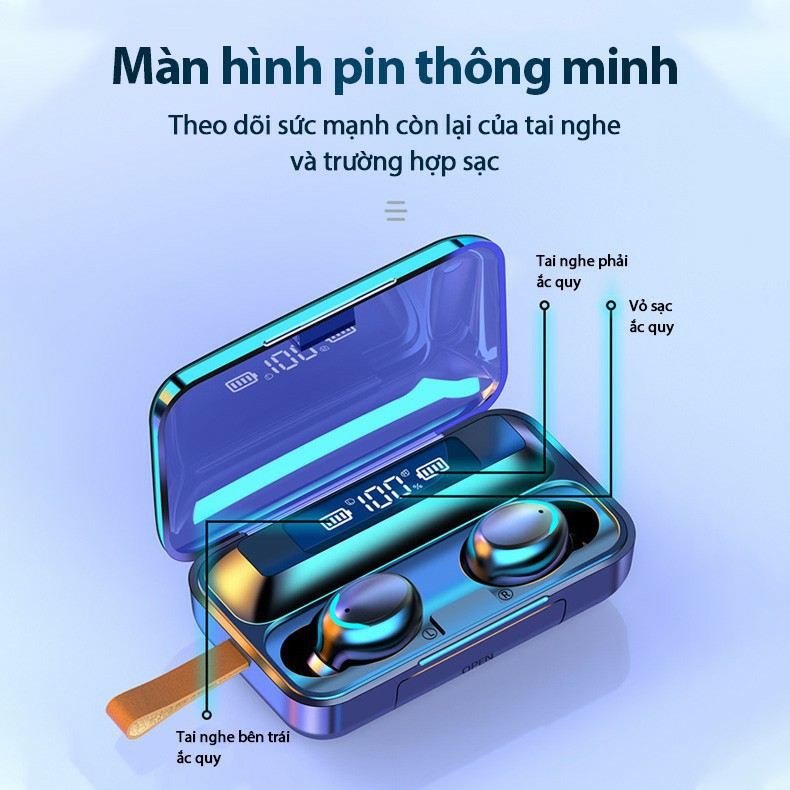 Amoi F9 Pro Tai nghe Bluetooth không dây cảm ứng chống nước Amoi F9 Pro TWS Bluetooth 5.0 , Hiển thị % pin, Dung Lượng 3