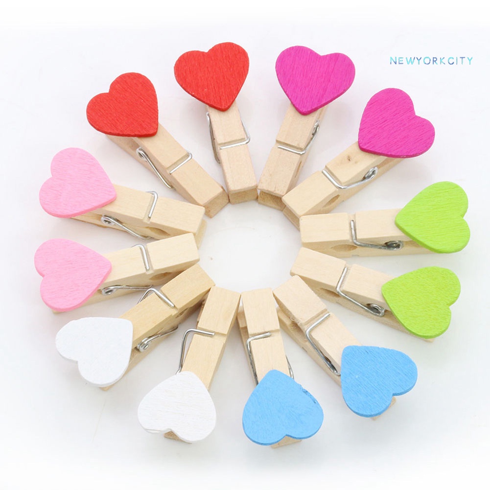 Set 10 Kẹp Gỗ Hình Trái Tim Mini Trang Trí Ảnh