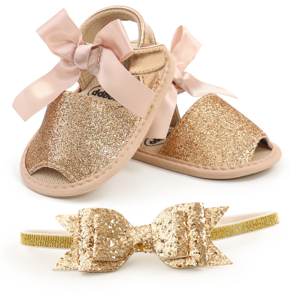 Xăng đan Đế Mềm Chống Trượt Đính Kim Sa Dành Cho Bé Gái 0-18 Tháng Tuổi