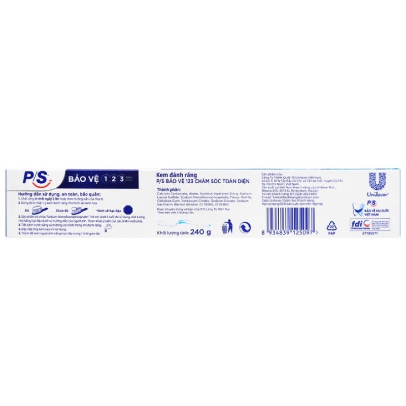 KEM ĐÁNH RĂNG P/S BẢO VỆ 123 CHĂM SÓC TOÀN DIỆN 230g