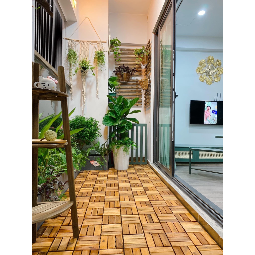 Combo 5 Tấm Sàn Gỗ Tự Nhiên Vỉ Nhựa XUẤT KHẨU CHÂU ÂU 12 Nan Lắp Ghép Decor Phòng Khách, Ban Công, Nhà Tắm, Ngoài Trời