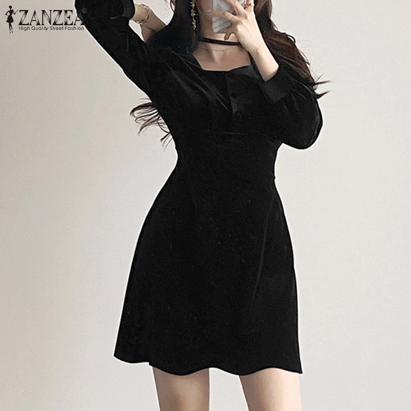 Đầm chữ A ZANZEA tay dài cổ vuông phong cách Hàn Quốc thời trang gợi cảm dành cho nữ