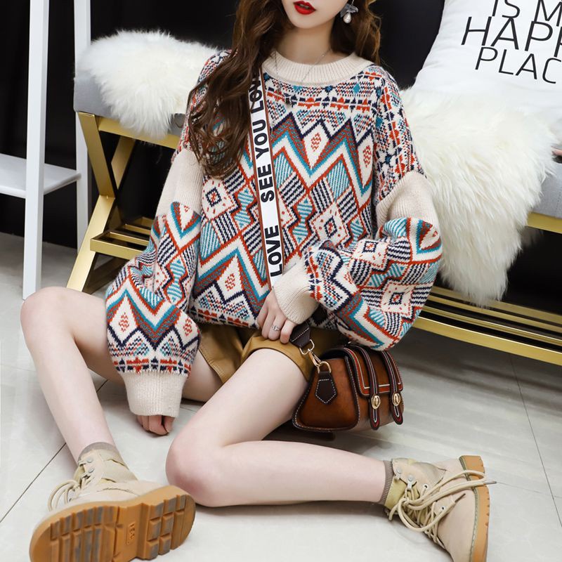 Áo Sweater Dệt Kim Cổ Tròn Tay Dài In Hoa Đính Đá Thời Trang 2022 Cho Nữ