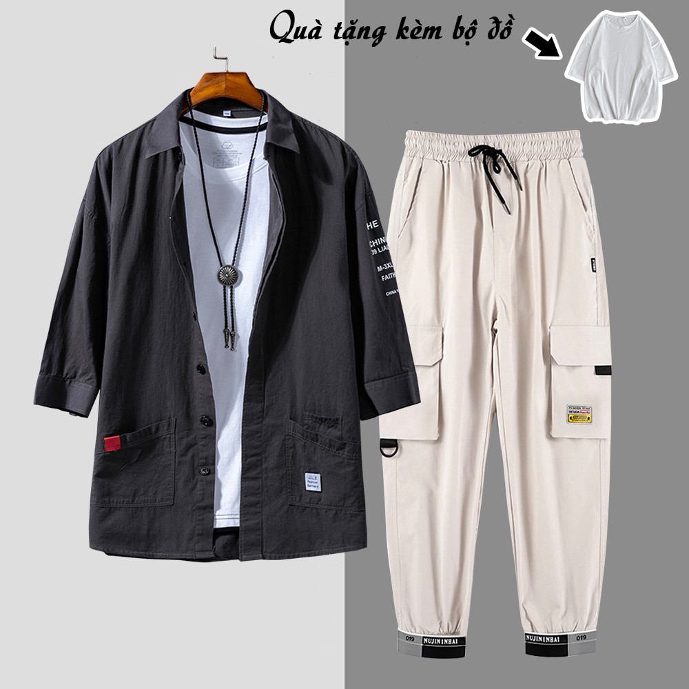 Bộ Quần Áo Nam 3 Chi Tiết Áo Sơ Mi Cổ Đức Kèm Áo Phông Trơn Và Quần Jogger Túi Hộp MENFASHION1989 SET NAM 90000150C | BigBuy360 - bigbuy360.vn