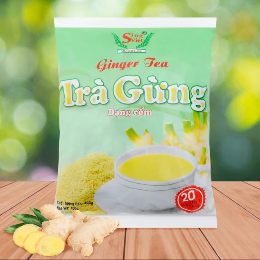 Trà gừng dạng cốm Sing Việt 400g (20 gói x 20g) dùng cho gia đình, quán cà phê, kinh doanh đồ uống