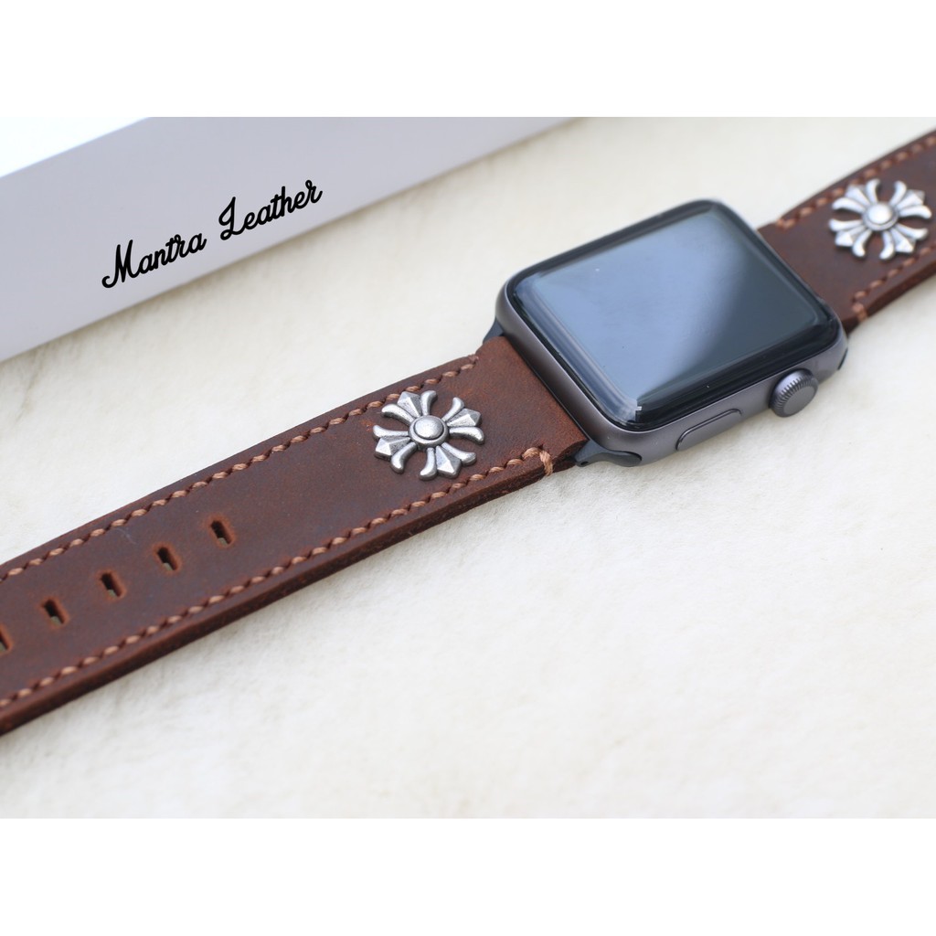 Dây da sáp Rivet thay thế cho Apple watch Handmade