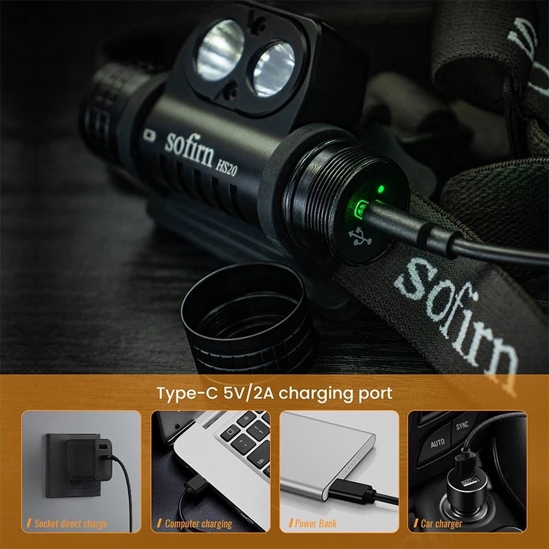 Sofirn HS20 Đèn Pin LED Đeo Đầu 2700 lumen Sạc Type-C Cree XHP50.2 /SFT40 và LH351D Pin 18650 Không Thấm Nước Chính Hãng