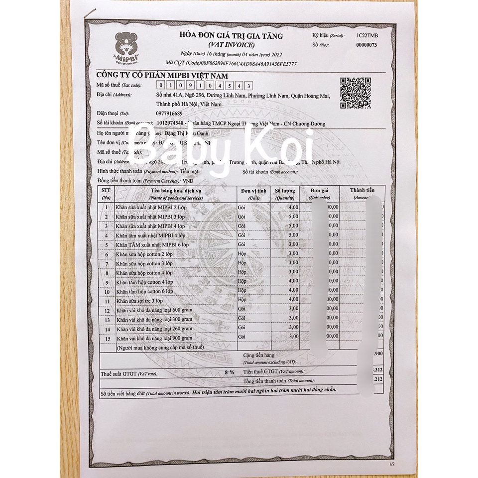 Khăn vải khô đa năng cao cấp Mipbi