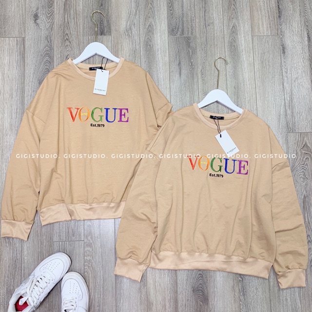 [Ảnh thật] Áo nỉ Vogue (trắng, be) - họa tiết thêu | BigBuy360 - bigbuy360.vn