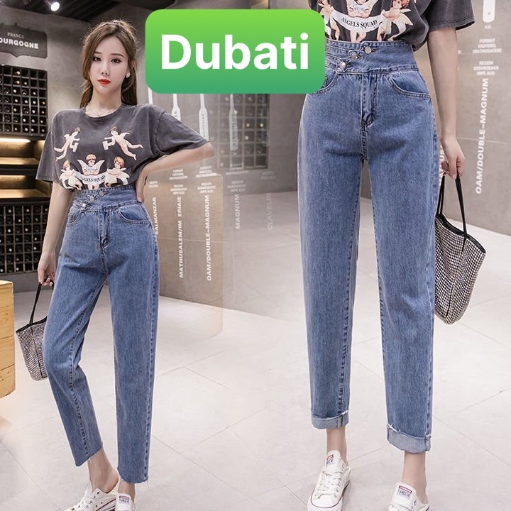 QUẦN BAGGY JEAN NỮ CHẤT BÒ CO GIÃN 3 MÀU EO BẢN TO 3 NÚT CHÉO SANG CHẢNH- DUBATI FASHION | BigBuy360 - bigbuy360.vn