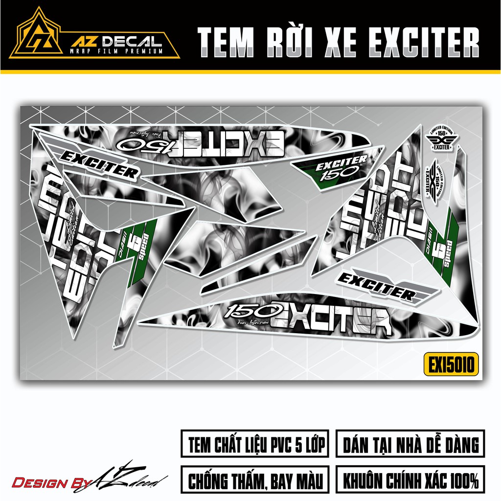 Tem Xe Exciter 150 Mẫu Vân Khói | EX15018 | Tem Rời Ex 150 Cao Cấp Chống Nước, Decal Chống Bay Màu