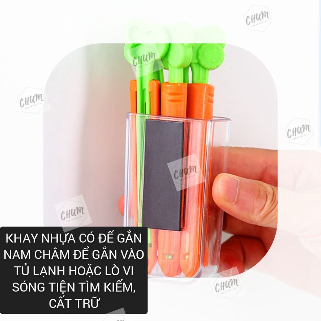 Set 5 Thanh Kẹp Miệng Túi Hình Cà Rốt Kèm hộp gắn nam châm