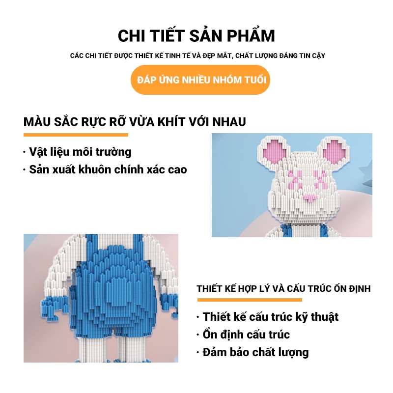 Chakra Ba Lô Hai Màu Khối Xếp Hình Gấu Nhiều Màu Sắc Với Mảnh Ghép Nhỏ