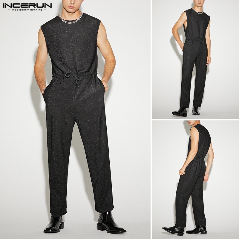 Áo liền quần dây rút INCERUN dáng suông lấp lánh thời trang dự tiệc cho nam