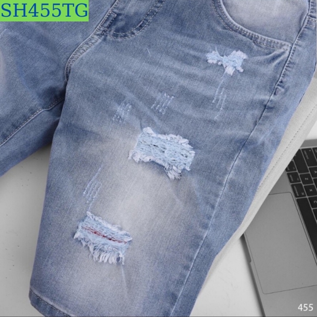 Quần short nam xanh rách chất bò cao cấp giá rẻ co giãn 4 chiều, quần đùi nam mặc nhà đẹp trẻ trung SH455 - Tenji9