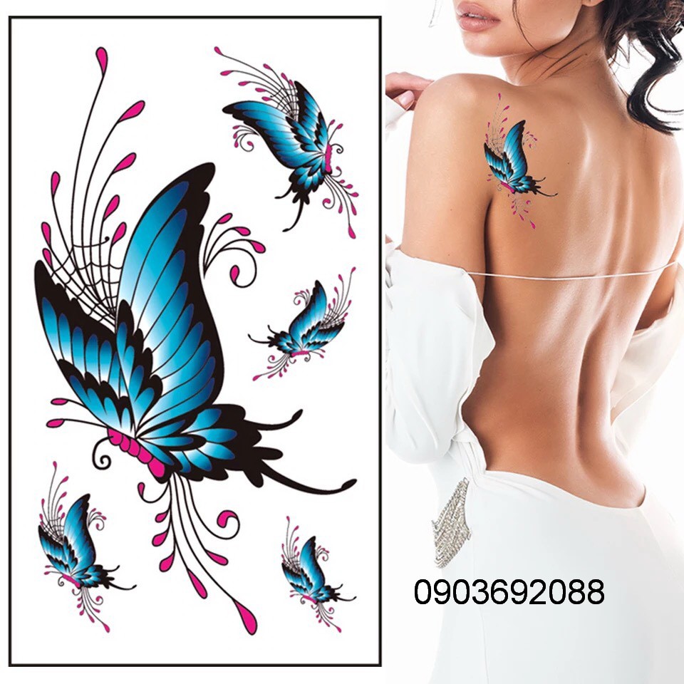 Hình xăm dán - Tattoo Sticker hình bướm kích thước 6 x 6cm