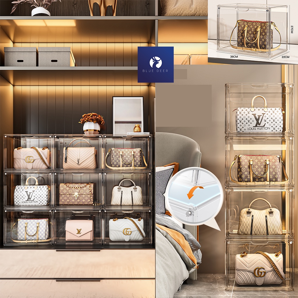 2 Hộp Đựng Túi Xách ráp thành tủ,kệ đựng túi xách – hộp đựng giày cổ cao 27CM cao cấp – BLUE DEER
