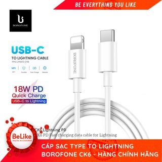 Cáp sạc nhanh borofone ck6 cho iphone type c ra lightning chuẩn power delivery hổ trợ sạc nhanh 18w dài 1m