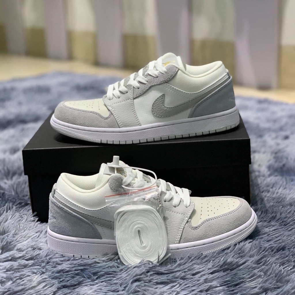 Giày Jordan cổ thấp paris, giày jd 1 low Trắng Xanh bản Cao Cấp full phụ kiện