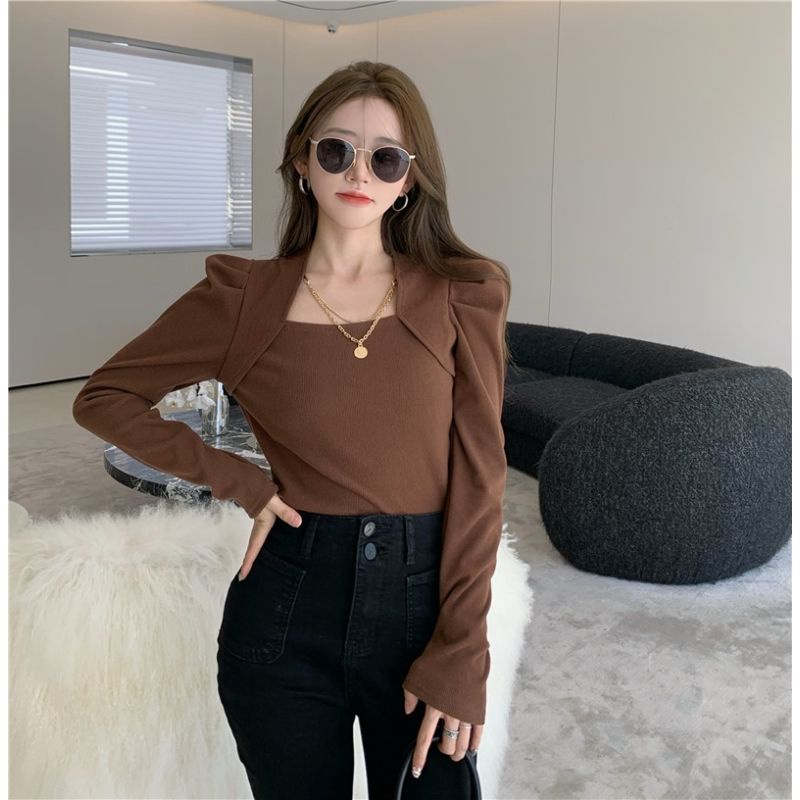 Áo Thun COZOK Tay Dài Cổ Vuông Màu Trơn Dễ Phối Đồ Hợp Thời Trang