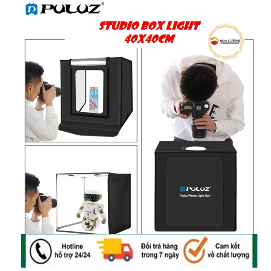 Hộp Chụp Hình Ảnh Sản Phẩm 40*40*40 PULUZ Đèn Led Ánh Sáng Trắng - 2 dãy đèn 64 bóng - 40*40*40