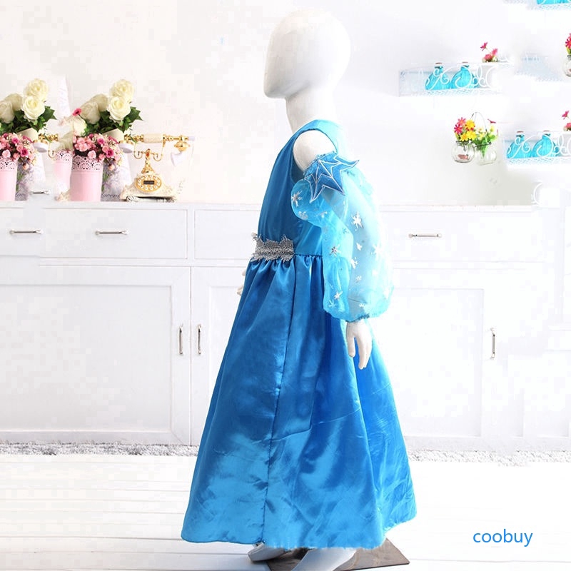 Đầm xòe tay dài in hình công chúa Elsa cho bé gái