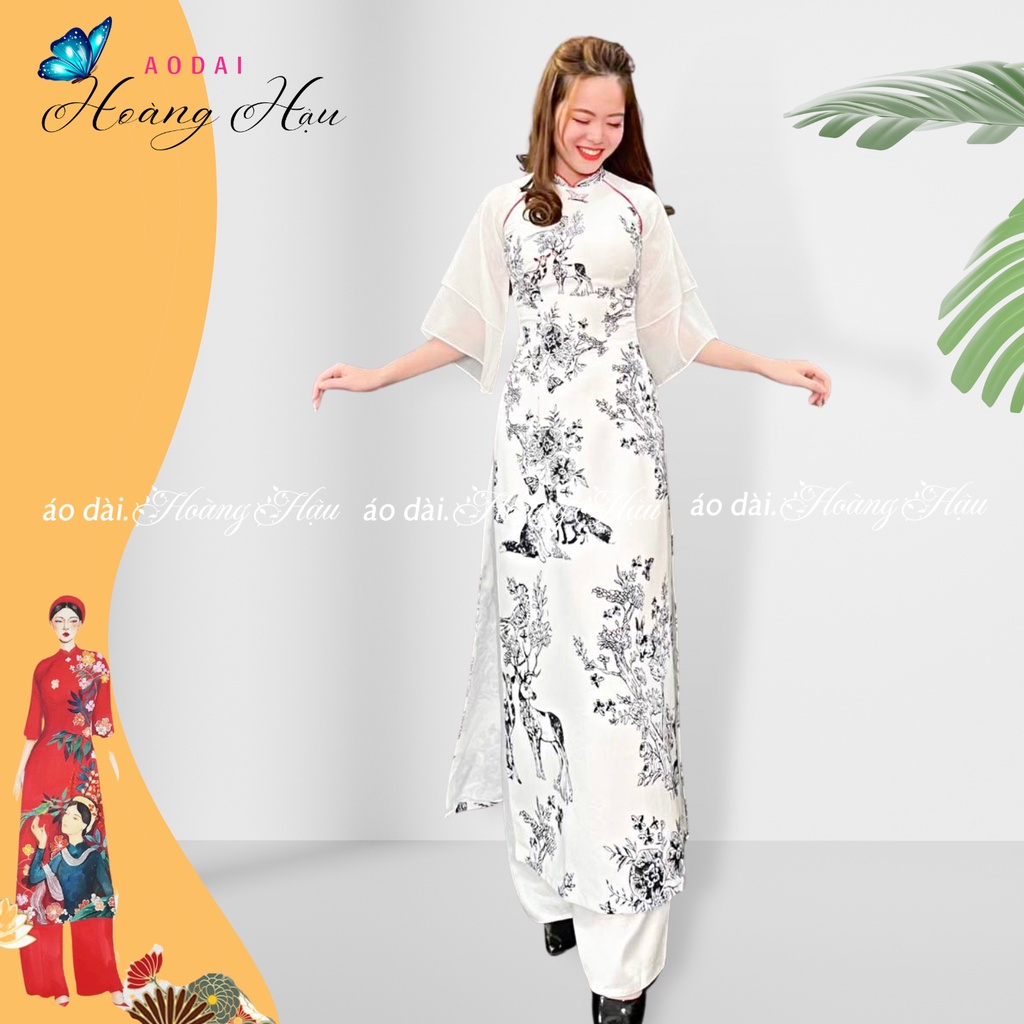 Áo Dài Tay Voan Lỡ Cao Cấp⚡️𝐅𝐑𝐄𝐄 𝐒𝐇𝐈𝐏⚡️ Áo Dài Gấm Lụa In 6D Hàng Thiết Kế_áo dài Hoàng Hậu