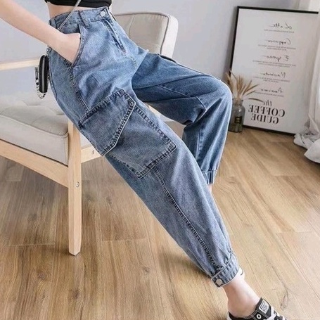 [ Chuyên sỉ ] Quần baggy jean nữ, quần bò nữ lưng cao chun sau phong cách hàn quốc