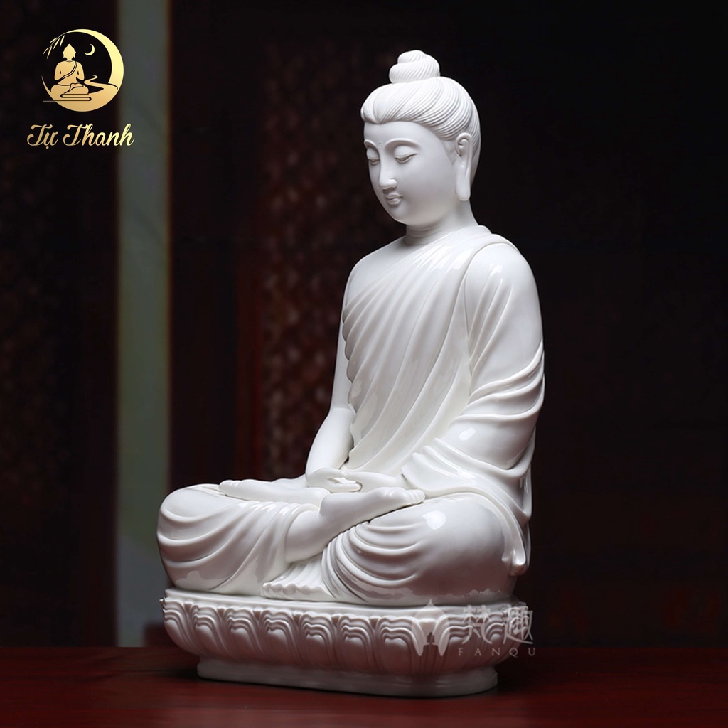 Tượng Phật Thích Ca Mâu Ni gốm Đức Hóa màu trắng - TỰ THANH QUÁN