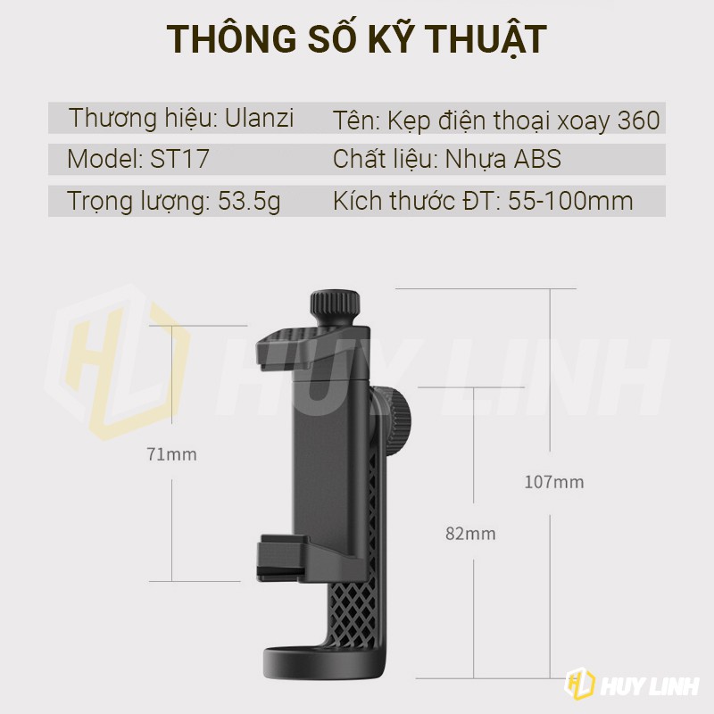 Giá đỡ kẹp điện thoại Ulanzi ST-17 xoay 360 chụp ngang dọc - Đế gắn ren vít 1/4