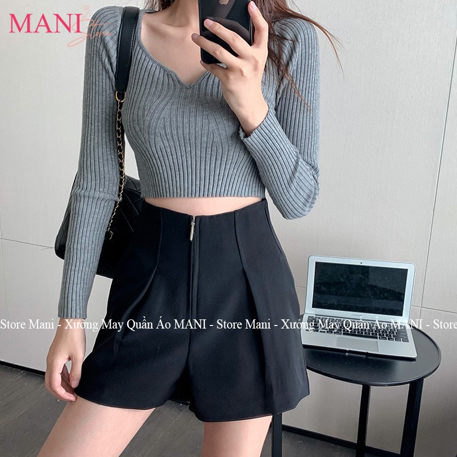 Quần short nữ trắng đen cạp cao Vải tuyết mưa