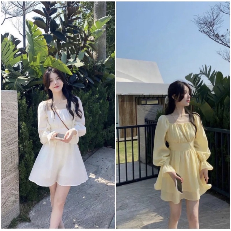 ĐẦM CỔ VUÔNG THẮT NƠ LƯNG TAY BO LOE 2M